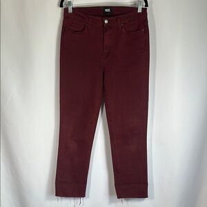 PAIGE Jacquline Straight Jeans Raw Hem Maroon/Red Women’s 30